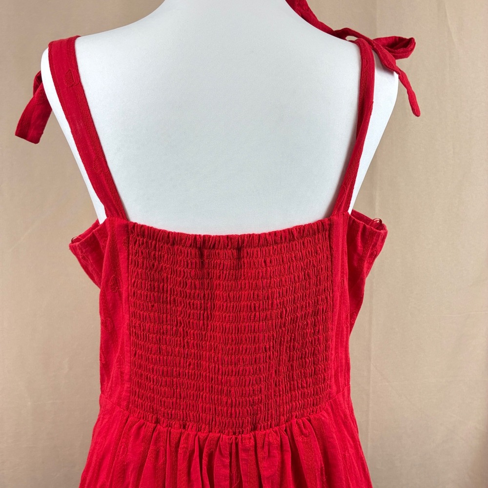 Draper James RSVP Womens L Midi Dress Red Heart Embroidered Cottagecore Summer - Picture 8 of 14